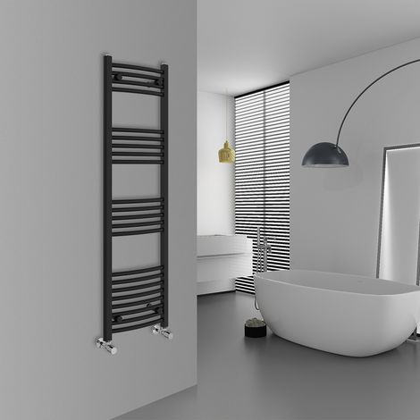 WarmeHaus Curved Black Bathroom Ladder Radiator 1400x400mm (1/5)