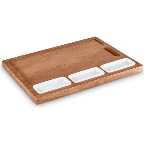 Tower Multi-Purpose Chopping Board with Ceramic Bowls, Suitable for Food Preparation and Serving, Mango Wood T847044 (1/5)