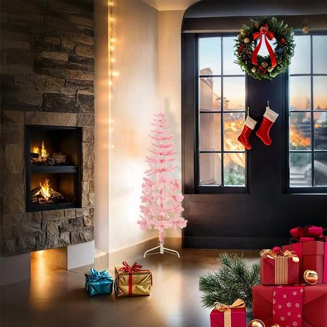Albero Natale Albero natalizio Albero festivo Artificiale Sottile a Metà e Supporto Rosa 120 cm (1/5)