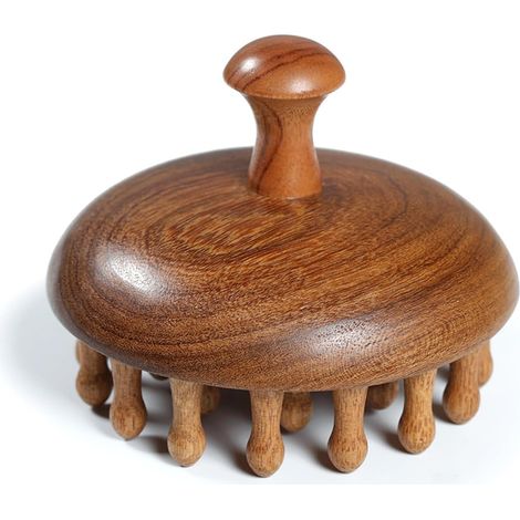 Peigne de massage du cuir chevelu en bois - Outil de massage de la tête en bois de santal, brosse Gua Sha pour femmes et hommes, favorisant la pousse des cheveux et le massage corporel-AquaForge