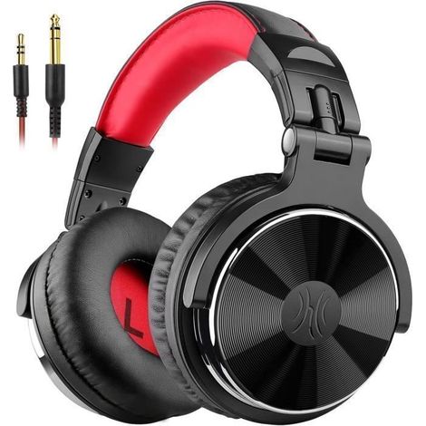 Casque DJ Filaire OneOdio Pro10 avec Micro, Extra Basses, Confort Pliable, Rouge (1/5)