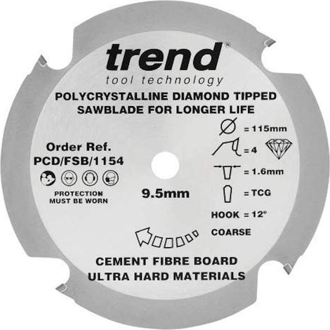 Lame de scie circulaire PCD, fibre de ciment, 115 mm, 9,5 mm, 4 dents (1/2)