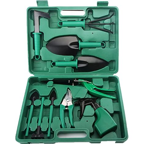 10-teiliges Gartengeräte-Set mit Tragetasche, Gartenschere
