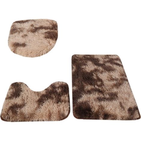 Tapis toilette peluche 3 pièces, absorbant, antidérapant, poils longs (1/4)
