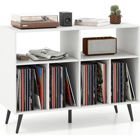 Table d'Appoint à 3 Niveaux avec Étagères de Rangement, Meuble pour Platine Vinyle, 5 Pieds en Métal, pour Salon, Salle de Musique, Blanc (1/5)
