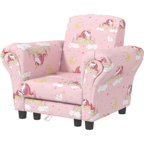 2 Piece Kids Sofa Set Unicorn Design, Wooden Frame, for 1.5-3 Years Old, Pink (1/5)