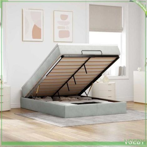 Cadre de lit ottoman - 3311183 - 140x190 - Velours gris clair - Rangement hydraulique (1/5)