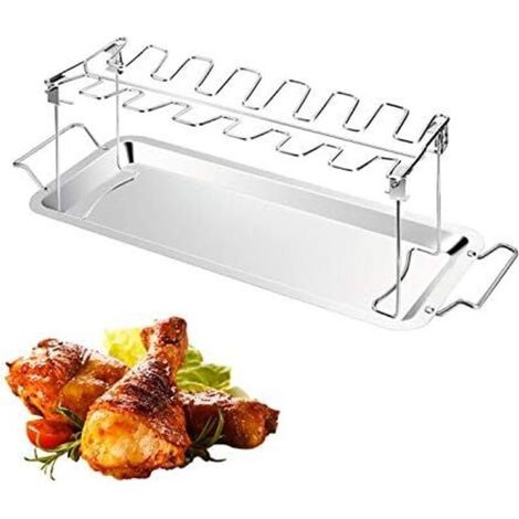 Barbecue,Support de Gril de pilons de Poulet BBQ Grill Wing Wing Grill, Accessoires de Grille de Cuisson de Cuisses de Poulet en Acier Inoxydable, égouttoir en Option (avec Plaque)-Fei Yu (1/5)