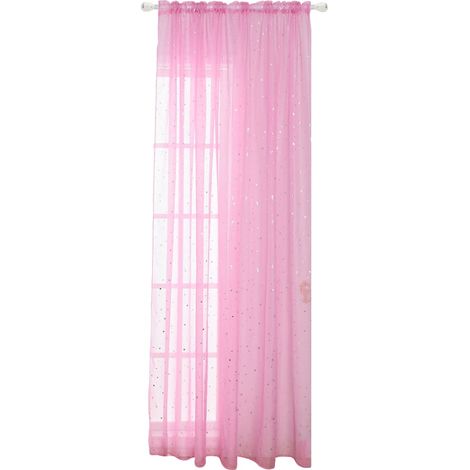 Rideaux transparents à œillets, motif étoiles argentées romantiques, pour chambre de fille. Rideaux fins et pailletés, 100 x 250 cm (rose). (1/5)