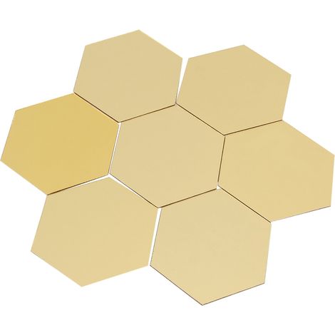 Lot de 12 stickers muraux hexagonaux géométriques modernes en plastique effet miroir 3D, à faire soi-même, pour la décoration de votre chambre (doré) (1/5)