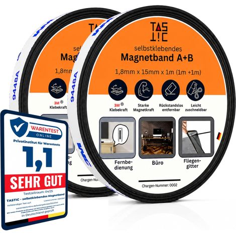 Bande magnétique autocollante A+B pour moustiquaires, extra forte (1 + 1 m), avec contrepièces A et B, pour moustiquaires, ruban adhésif magnétique avec colle (1/5)