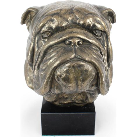 Bouledogue anglais, buste de bouledogue, grande statuette, tête de chien sur un socle en pierre, décoration de bureau par Art-Dog (1/5)