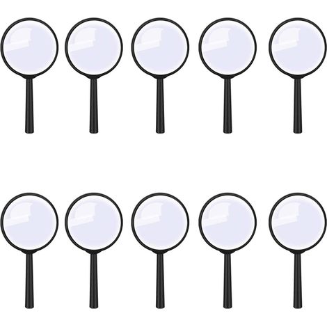 Set mit 10 Kunststoff-Lupen für Kinder, schwarze Lupen für Kinder, vergrößern Bilder, geeignet für Schüler, Detektive und Forscher.