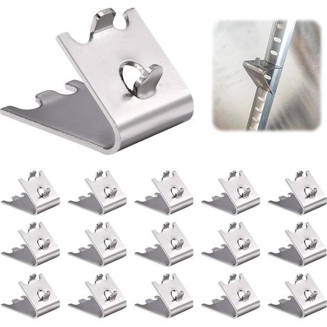 920158 Pinces d’étagère de réfrigérateur, Paquet de 16 pinces d’étagère de congélateur, Clip de support d’étagères de glacière de congélateur en acier inoxydable pour pilastres carrés à fente (1/5)