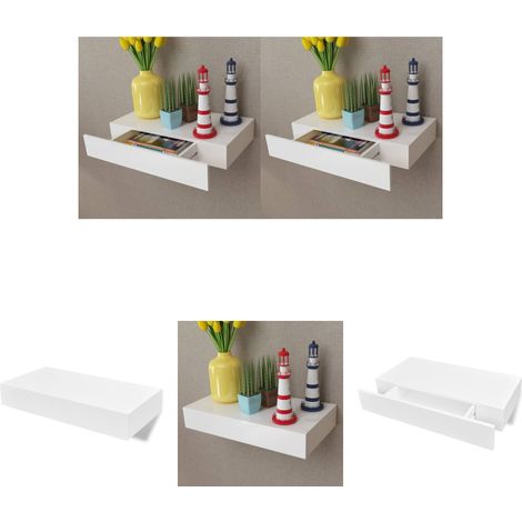 The Living Store Wandregal Hängeregal mit Schubladen 2 Stk. Weiß 48 cm - Wandregale (1/5)