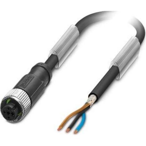 M12 Sensorleitung PUR 3-polig Buchse gerade geschirmt/schlepp. A-Kodierung, Länge 4,0 Meter schwarzgrau RAL 7021, Kabel Außendurchmesser 4,7mm - 1 Stück
