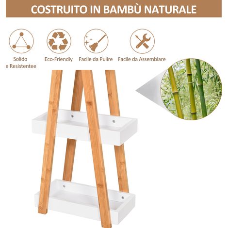 Étagère salle de bain 3 étages MDF bambou 30x18x81 cm gris bois (1/5)