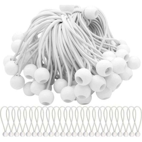 Pack of 75 Elastic Tensioners, Elastic Cords with Balls, Bungee Cords, Elastic Balls for Marquees, Tents, Banners and Tarpaulins (1/4)