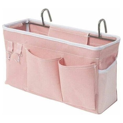 BUNTHAUS Sac de lit organisateur de lit avec crochets Poche suspendue Sac de rangement pour lit mezzanine pour livre, magazine, téléphone portable, rangement de lit pour écouteurs (rose)