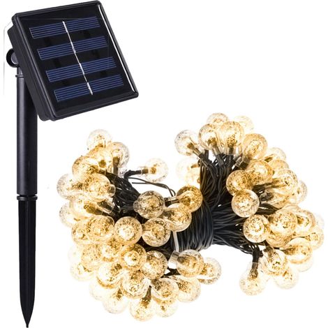 Guirlande solaire extérieure lumineuse jardin, terrasse - Grosses ampoules LED Ø 2.2 cm, 8 modes - 17 m - Blanc chaud - Linxor (1/5)