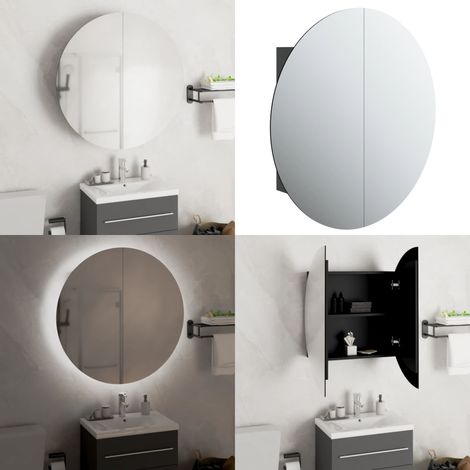 Armoire de salle de bain miroir rond et LED Noir 54x54x17,5 cm - Meuble De Salle De Bain - Armoire De Salle De Bain - Miroir Lumineux - Éclairage Led - Rangement Cosmétiques - Home & Living (1/5)