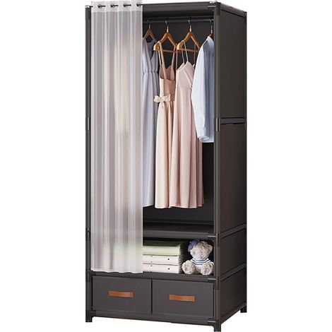Freestanding coat rack with door curtain, clothes rail and drawer, easy to assemble for entryway, bedroom, living room (1/5)
