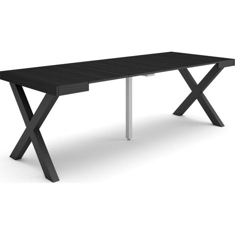 Skraut Home - Table console extensible, Console meuble, 220, Pour 10 personnes, Pieds bois massif, Style moderne, Noir (1/5)