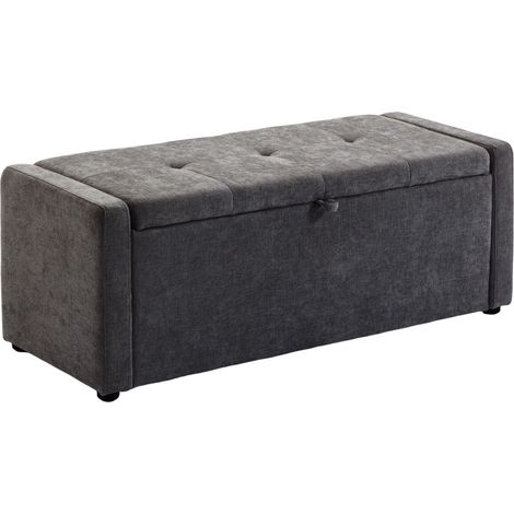 Banquette Kunhild Coffre Rangement Assise Capitonnée Tissu Anthracite 122 cm (1/5)