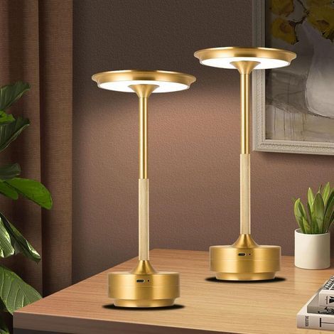 Lot de 2 lampes de table sans fil rechargeables, portables et rechargeables avec batterie de 1800 mAh, 3 couleurs à intensité variable en continu, pour extérieur/dîner/terrasse/restaurant (1/5)