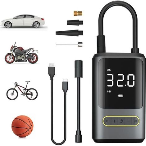 Elektrische Luftpumpe (150 PSI), tragbarer Kompressor für Motorrad-, Auto- und Fahrradreifen, Auto-Luftpumpe mit Manometer (1/4)