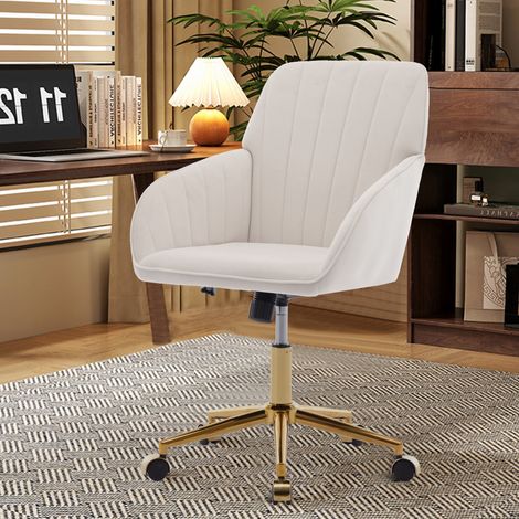 Buerodrehstuhl 50x59 cm weiss aus Samt hoehenverstellbar mit ergonomischer Rueckenlehne (1/5)