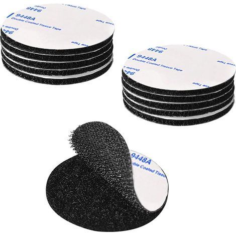 Extra starkes, selbstklebendes Klettband, schwarz, rund, 5 cm Durchmesser, wiederverwendbare doppelseitige Klebepunkte, 10er-Packung (1/5)