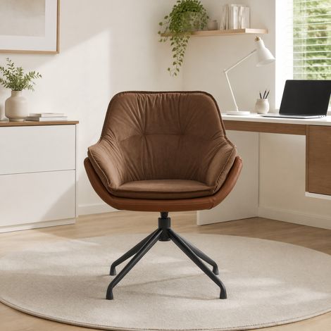 Fauteuil chaise pivotante en simili cuir marron HAVRYA (1/5)
