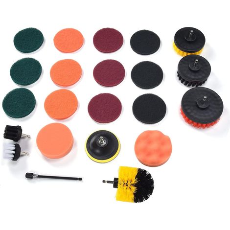 Kit de Nettoyage de Tampons à Récurer, Fixation Brosse Forage, 22 Pièces, pour Murs, Tapis, Carreaux, évier Cuisine, Baignoire, Nettoyage Ménager (1/5)