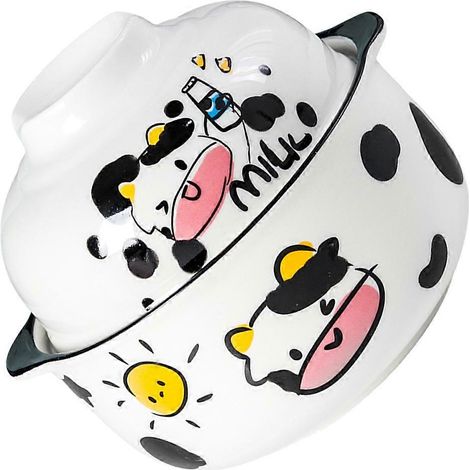 Bol à nouilles en céramique à motif vache, bol de rangement pour nouilles instantanées en céramique (1/5)
