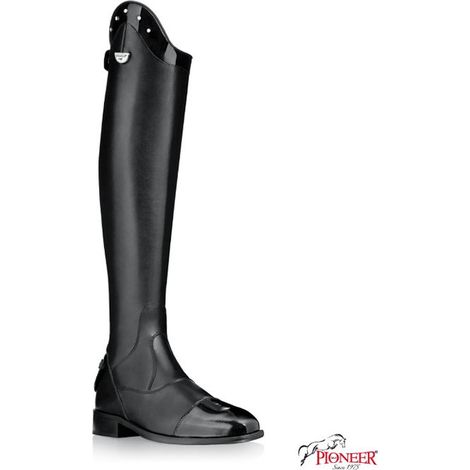 40, Schwarz: Era Leder-Reitstiefel mit Rückenreißverschluss und Lackleder- und Swarovski-Oberriemenverzierung (1/4)