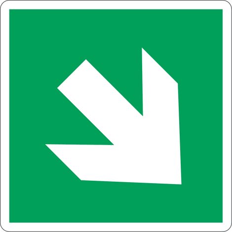Sortie de secours flèche bas droite ISO 7010 - Taille: 120x120mm - Materiel: Aluminum
