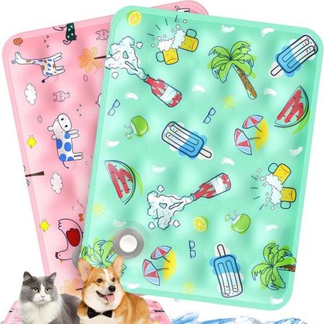 Juego de 2 alfombrillas refrescantes para perros y gatos, 40 x 50 cm, alfombrilla refrescante para mascotas, lavable y resistente a desgarros, verde, rosa (1/5)