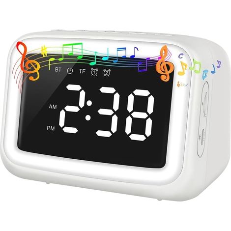 Ok To Wake Réveil pour chambre d'enfant avec haut-parleur Bluetooth et veilleuse à intensité variable pour chambre à coucher, pour enfants Blanc (1/5)