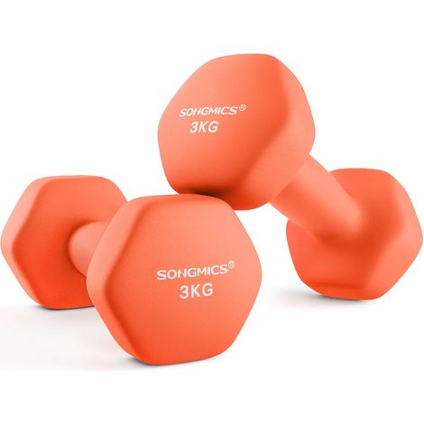 Haltères SONGMICS, lot de 2, 2 x 3 kg, hexagonales, revêtement néoprène, musculation, entraînement, fitness, pour la maison (1/5)