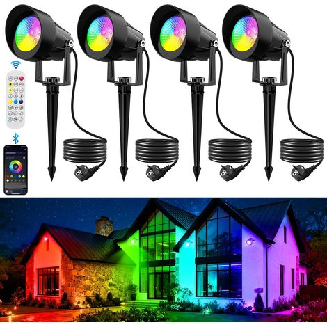 Spot LED Extérieur RGB, 4 Pièces Éclairage de Jardin LED RGB avec App Bluetooth et Télécommande, Avec une prise de 1.5 m, Étanche IP65 Lumiere Jardin pour Terrasse Pelouse Chemins (1/5)