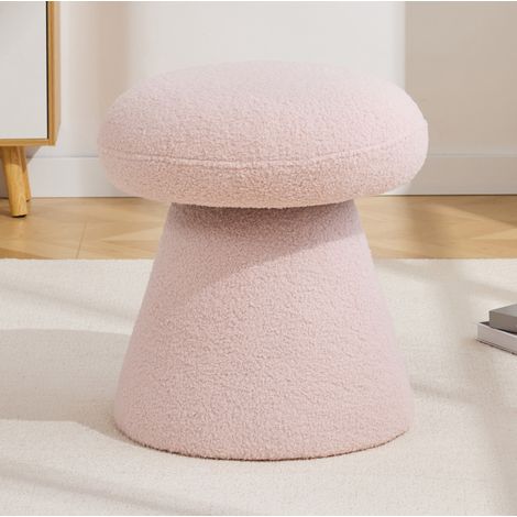 Pouf rond pivotant 360° en tissu bouclette rose, forme champignon, rembourrage en mousse, repose-pieds et siège d’appoint pour salon ou chambre – CHICFURN (1/5)