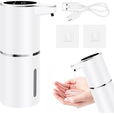 Dispensador de jabón automático de 380 ml para pared con sensor infrarrojo, sin contacto, sin necesidad de taladrar, carga USB, IPX5, resistente al agua, para baño, cocina y oficina.