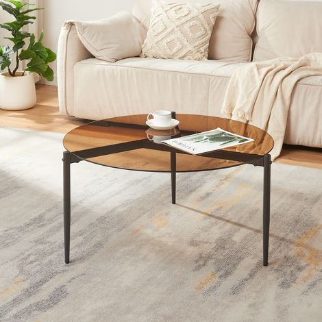 Mesa de Centro Ulökantaa redonda Ø80x40 cm cristal ahumado Marrón [en.casa] (1/5)