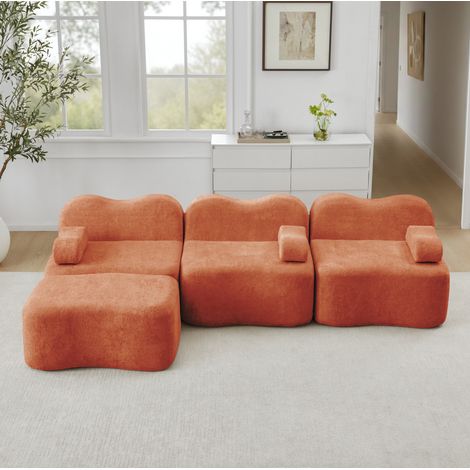 Modulares Ecksofa 288x167x70 cm Orange Samt mit Ottomane und tiefer Sitzfläche (1/5)