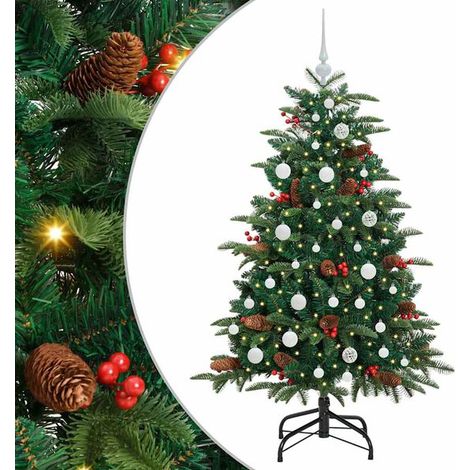 Sapin de Noël artificiel vert, 150 cm, en PVC, métal et plastique. (1/5)