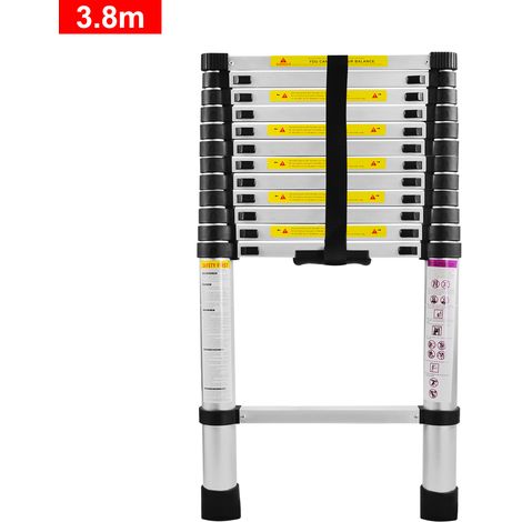 Froadp 380cm Alu-Teleskopleiter Anlegeleiter Mehrzweckleiter 13 Stufen Sprossenleiter Gefaltete Höhe 87cm, Multifunktion Ausziehbar Hochwertigem Aluleiter (Silber) (1/5)
