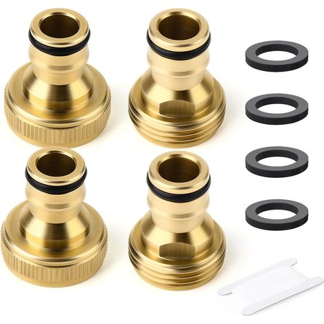 4-teiliges 3/4"-GHT-Schnellkupplungsset aus Messing mit Außen- und Innengewinde für Gartenschläuche einfach zu verbindende Wasserschlaucharmatur mit Klebeband und Gummibändern (1/4)