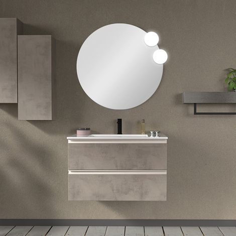 Mobile bagno sospeso 80 cm grigio cemento con lavabo e specchio Master (1/5)