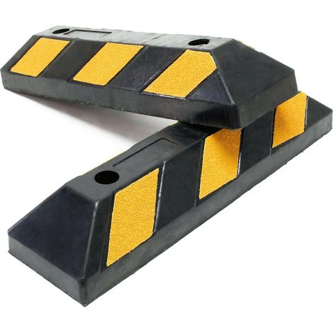 Set di 2 fermaruote di parcheggio con catarifrangenti 550 x 150 x 100 mm paraurti da garage in gomma dura 160001220